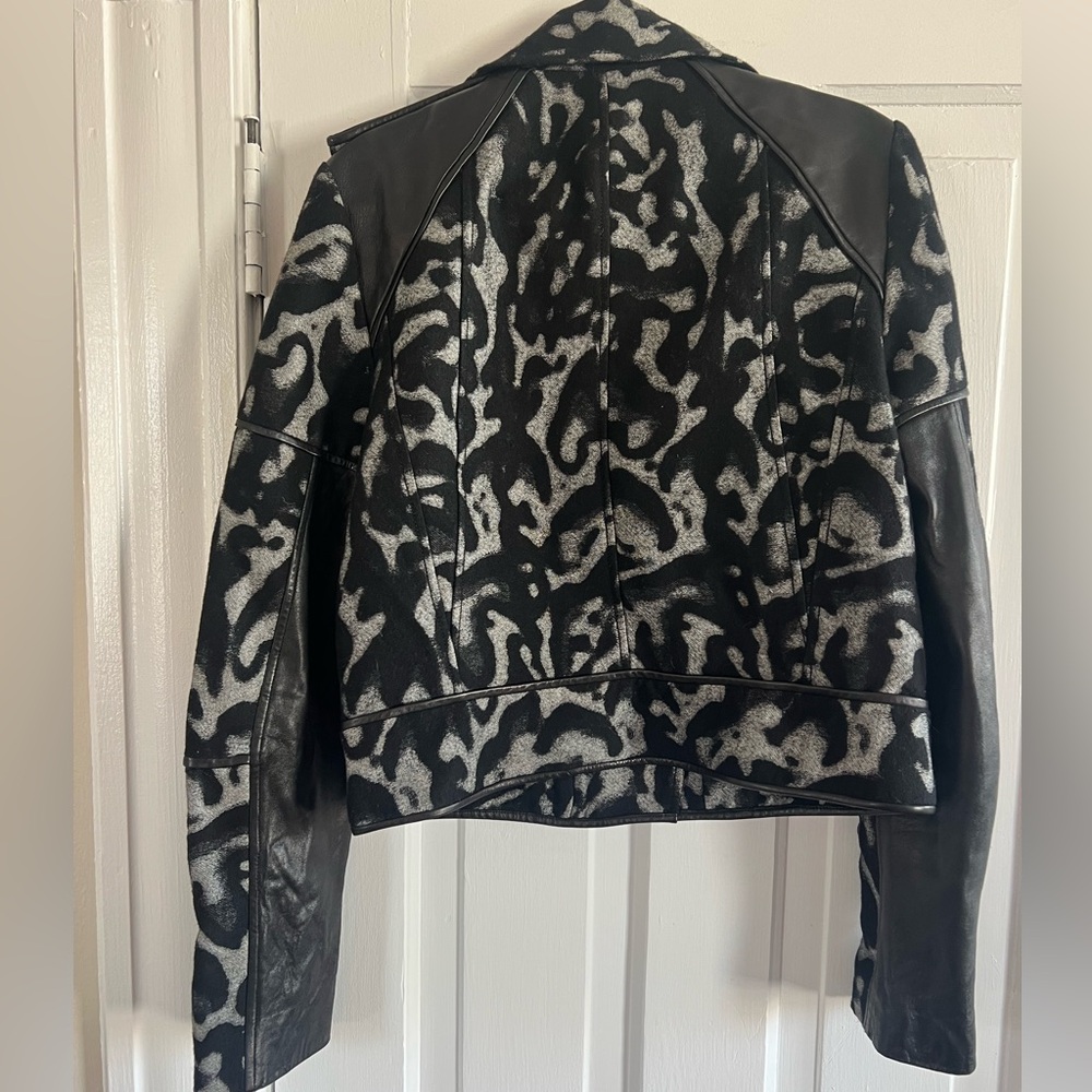 DVF animal print wool and leather moto jacket - Picture 4 of 6
